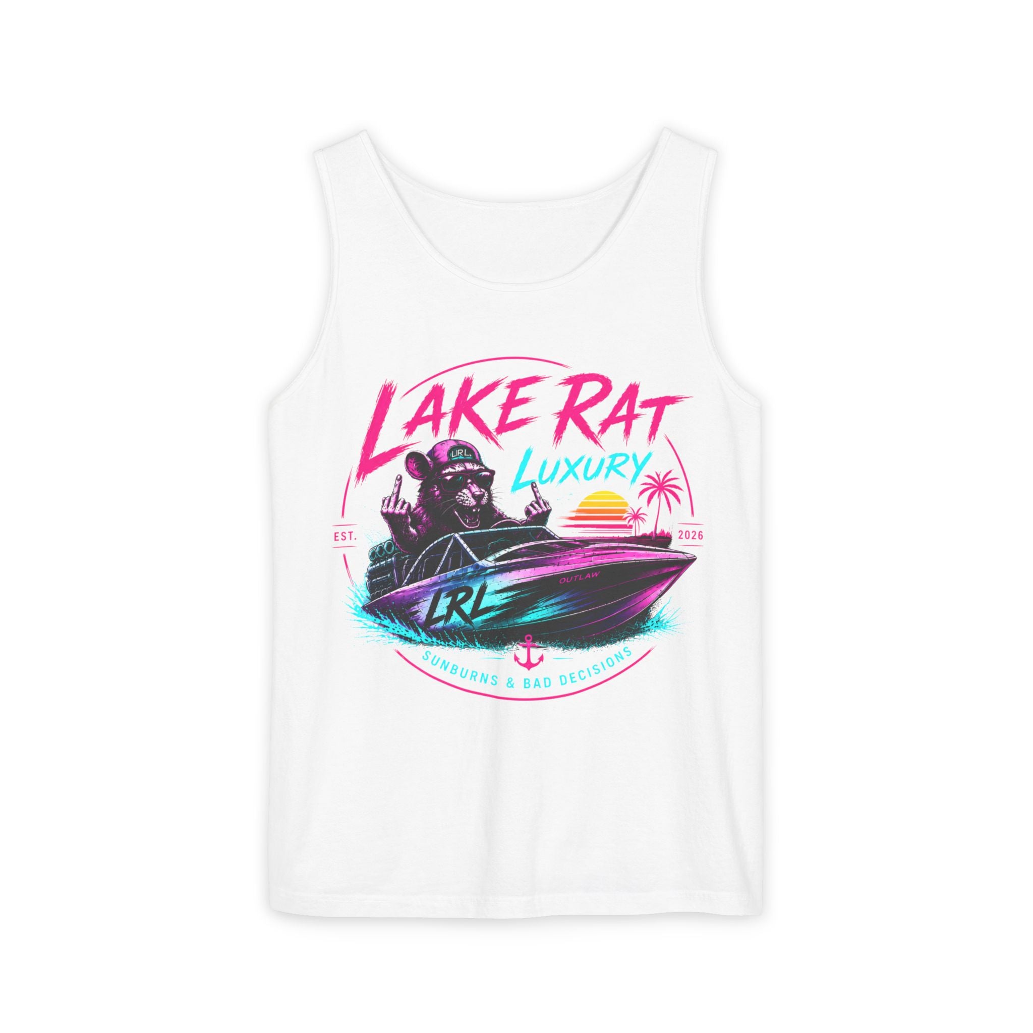 Lake Rat Luxury Boat Tank Top — Retro Neon Summer Graphic