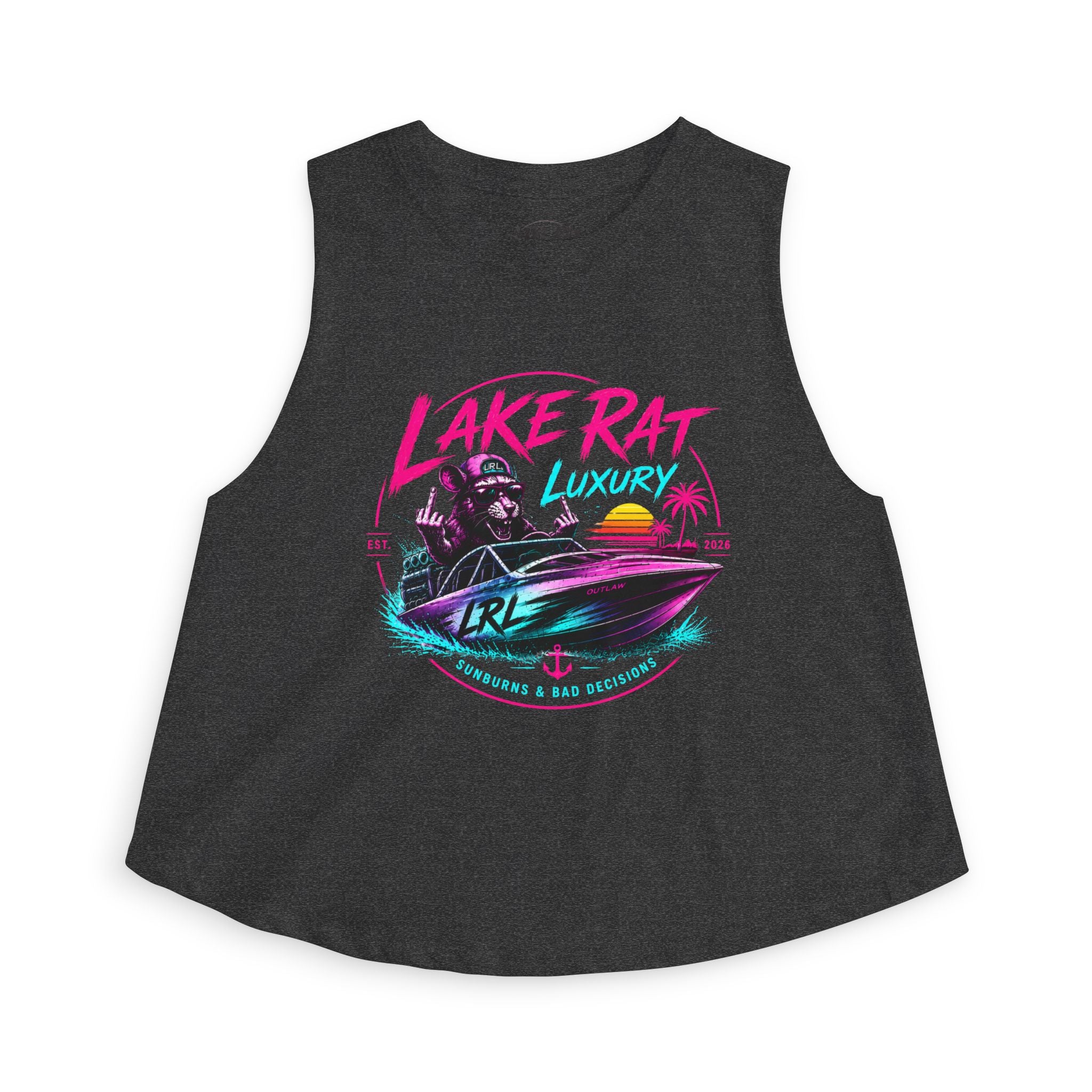 Lake Rat Luxury Boat Crop Top — Women's Retro Neon Boatlife Graphic