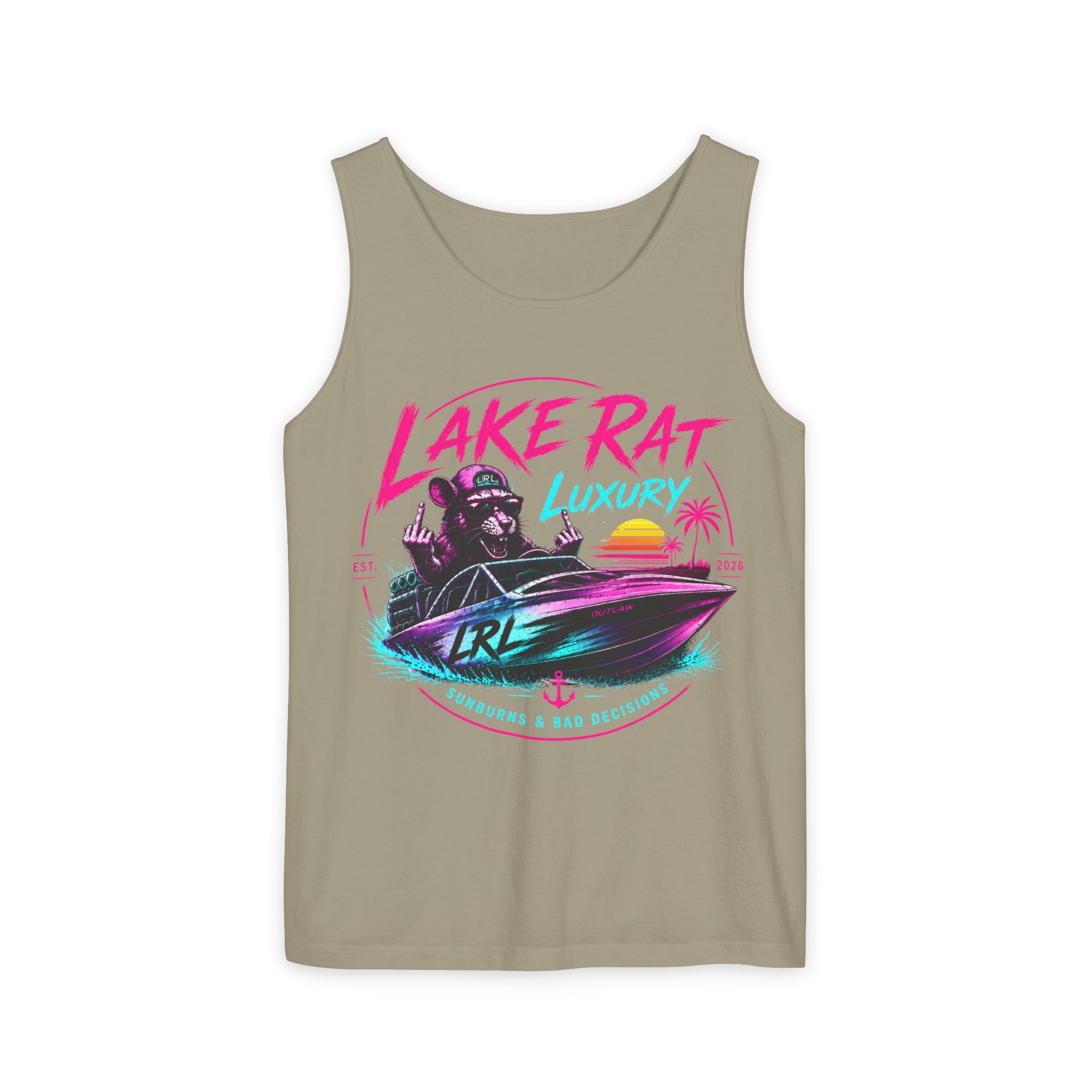 Lake Rat Luxury Boat Tank Top — Retro Neon Summer Graphic