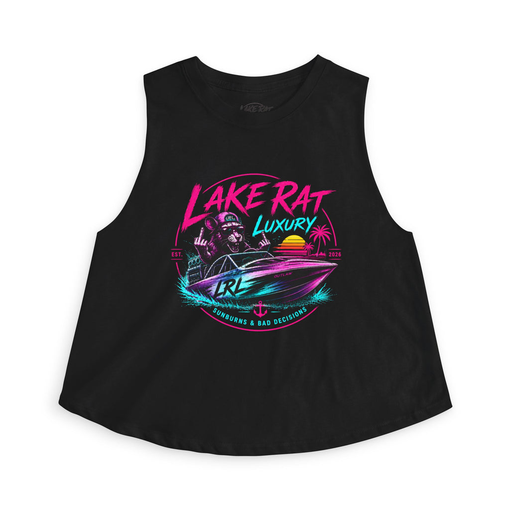 Lake Rat Luxury Boat Crop Top — Women's Retro Neon Boatlife Graphic