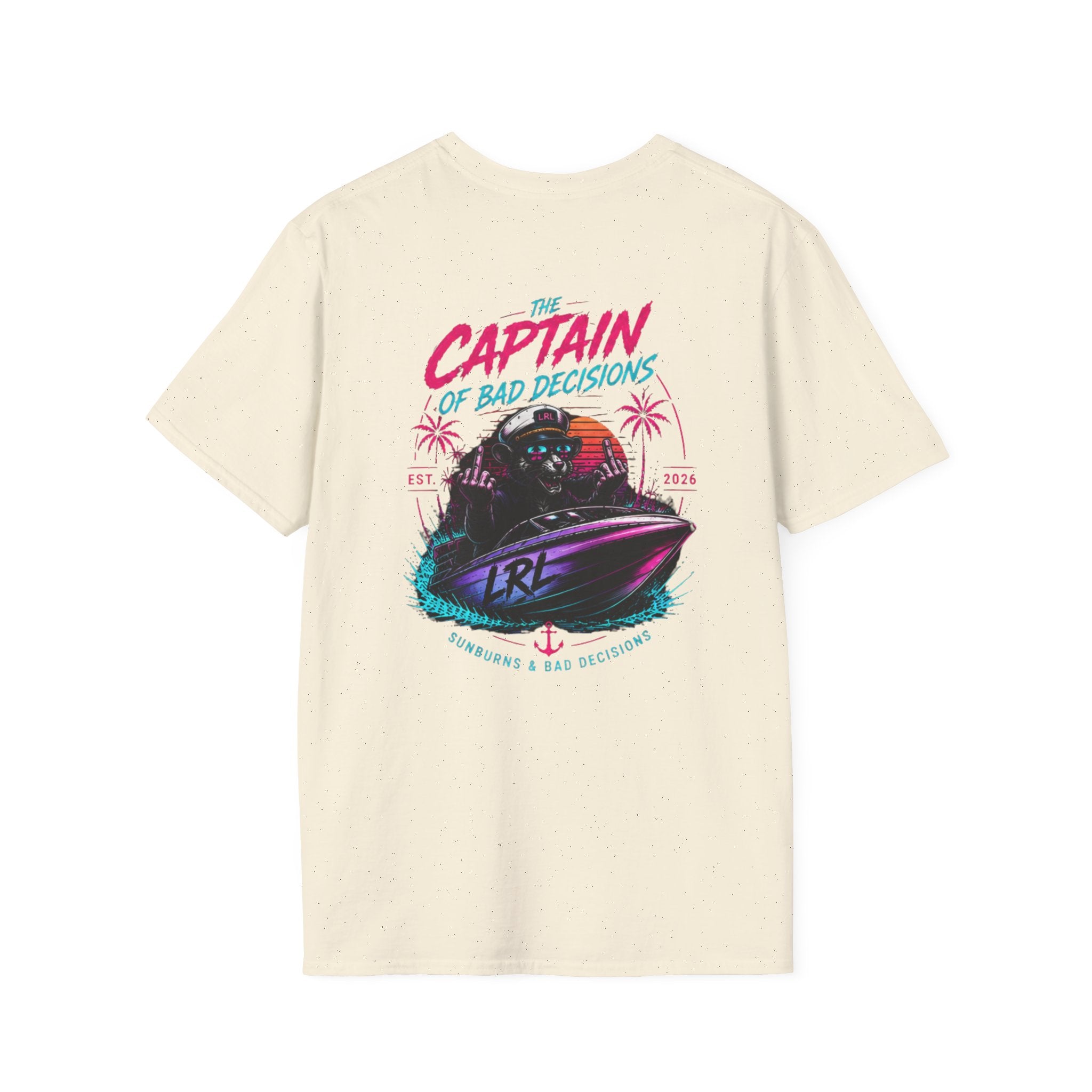 Captain of Bad Decisions Lake Rat T-Shirt — Funny Neon Boat Dad Tee