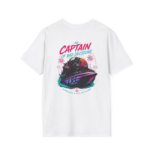 Captain of Bad Decisions Lake Rat T-Shirt — Funny Neon Boat Dad Tee