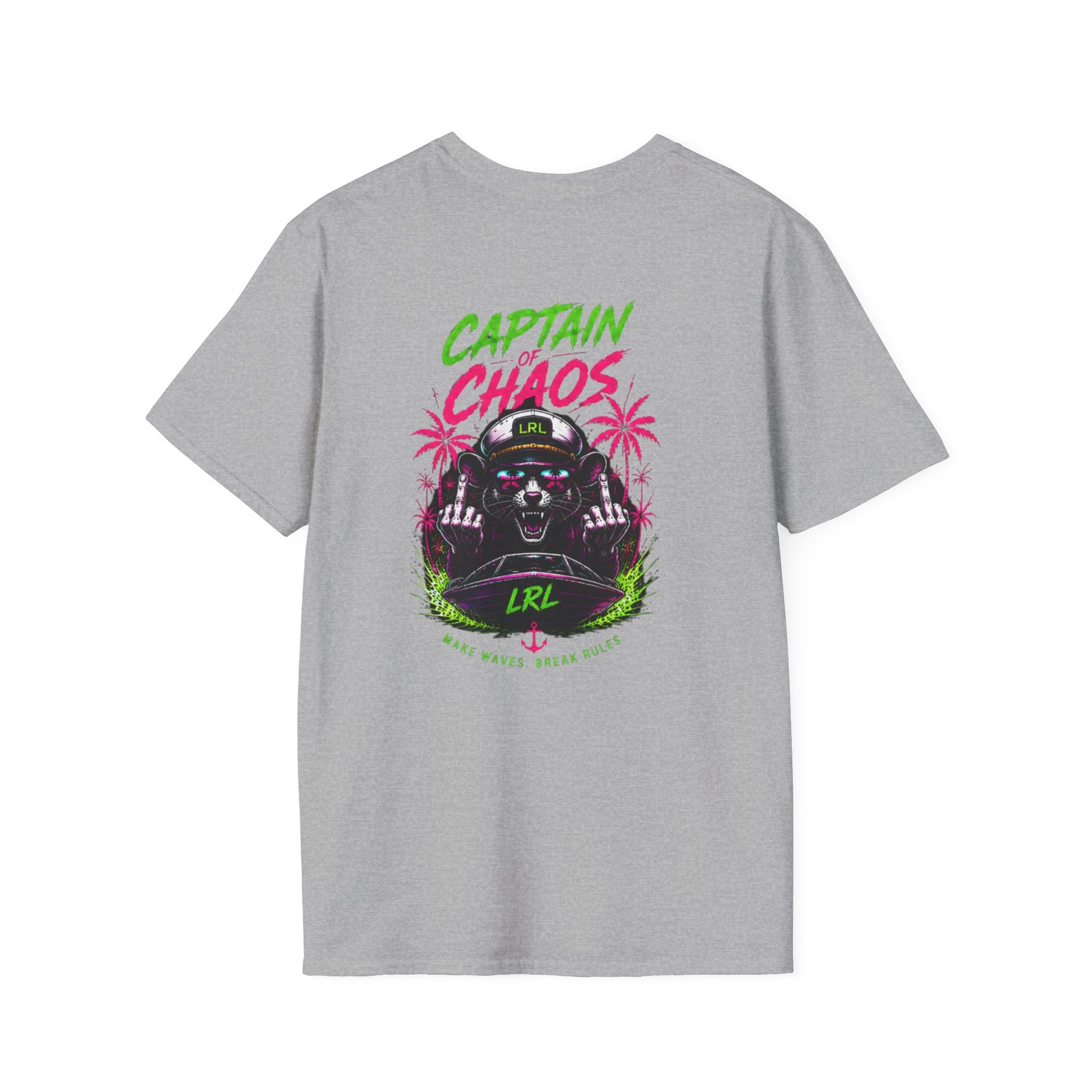 Captain of Chaos Neon Boat Captain T-Shirt — Funny Lake Dad Shirt