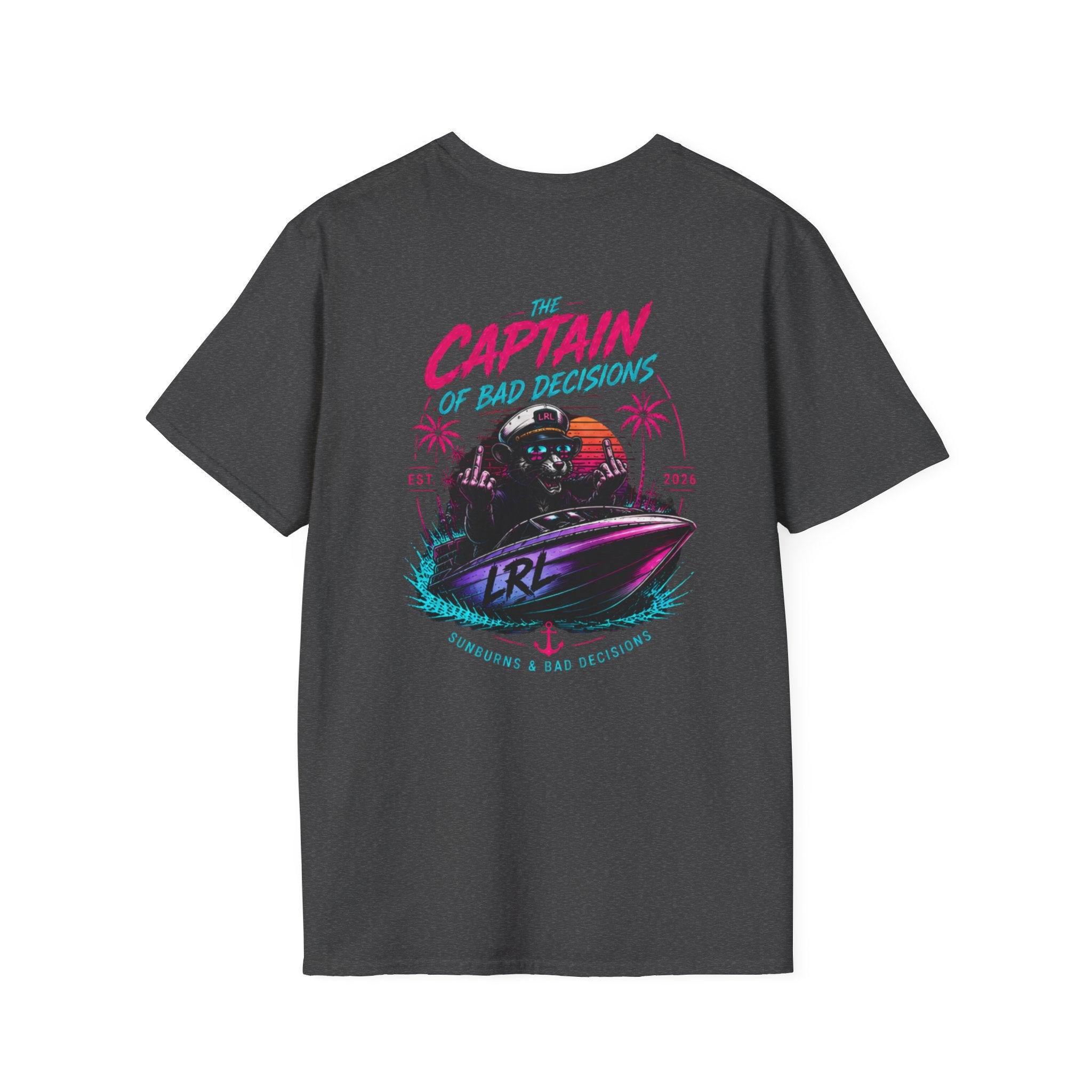 Captain of Bad Decisions Lake Rat T-Shirt — Funny Neon Boat Dad Tee