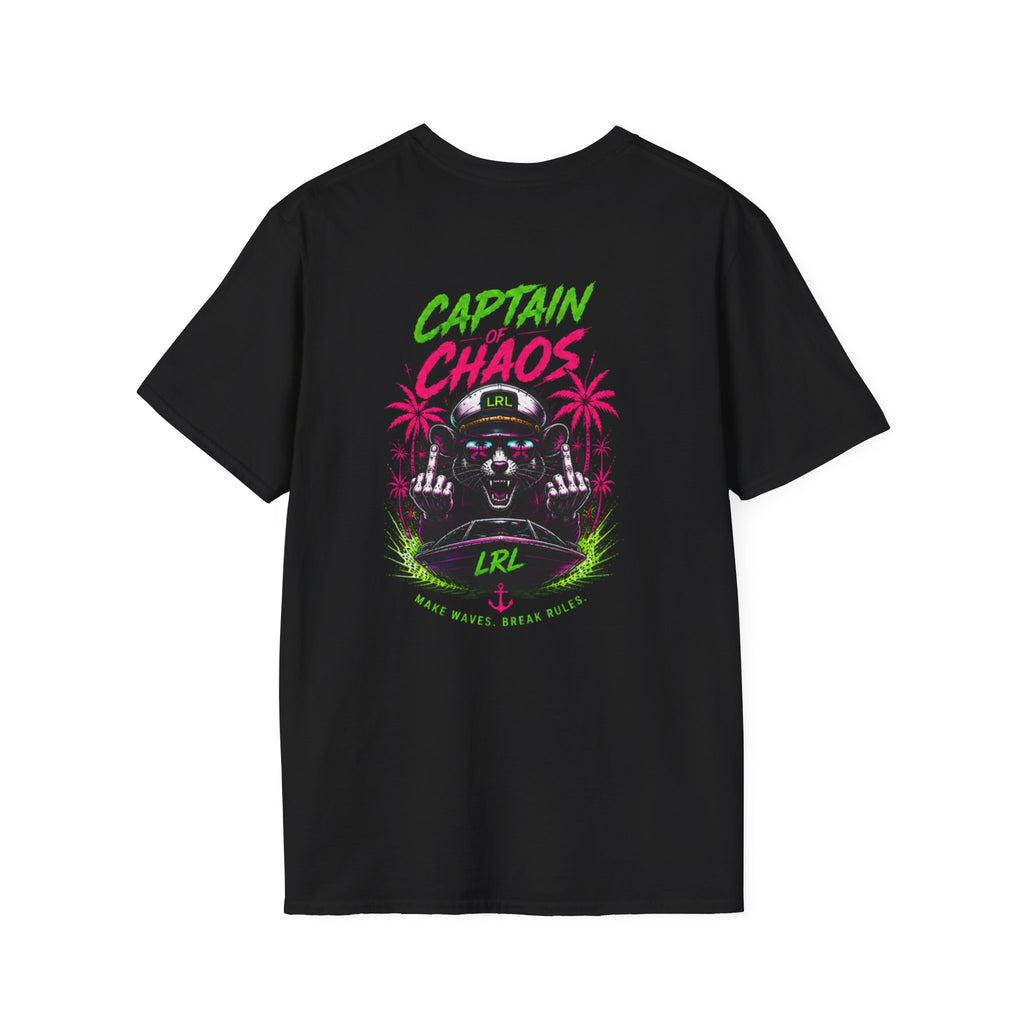 Captain of Chaos Neon Boat Captain T-Shirt — Funny Lake Dad Shirt