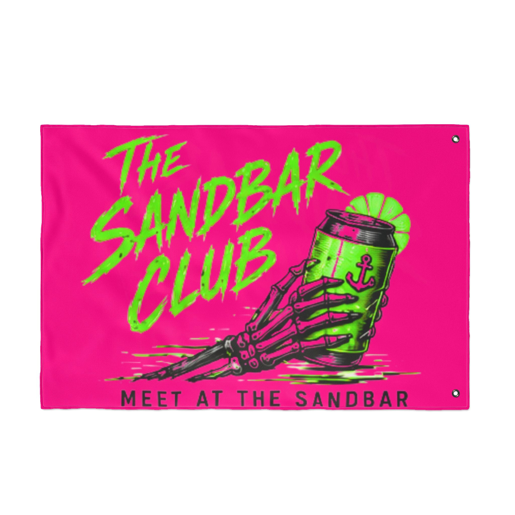 Double-Sided Flag — “Meet at the Sandbar Club” Pink & Green Beach Flag