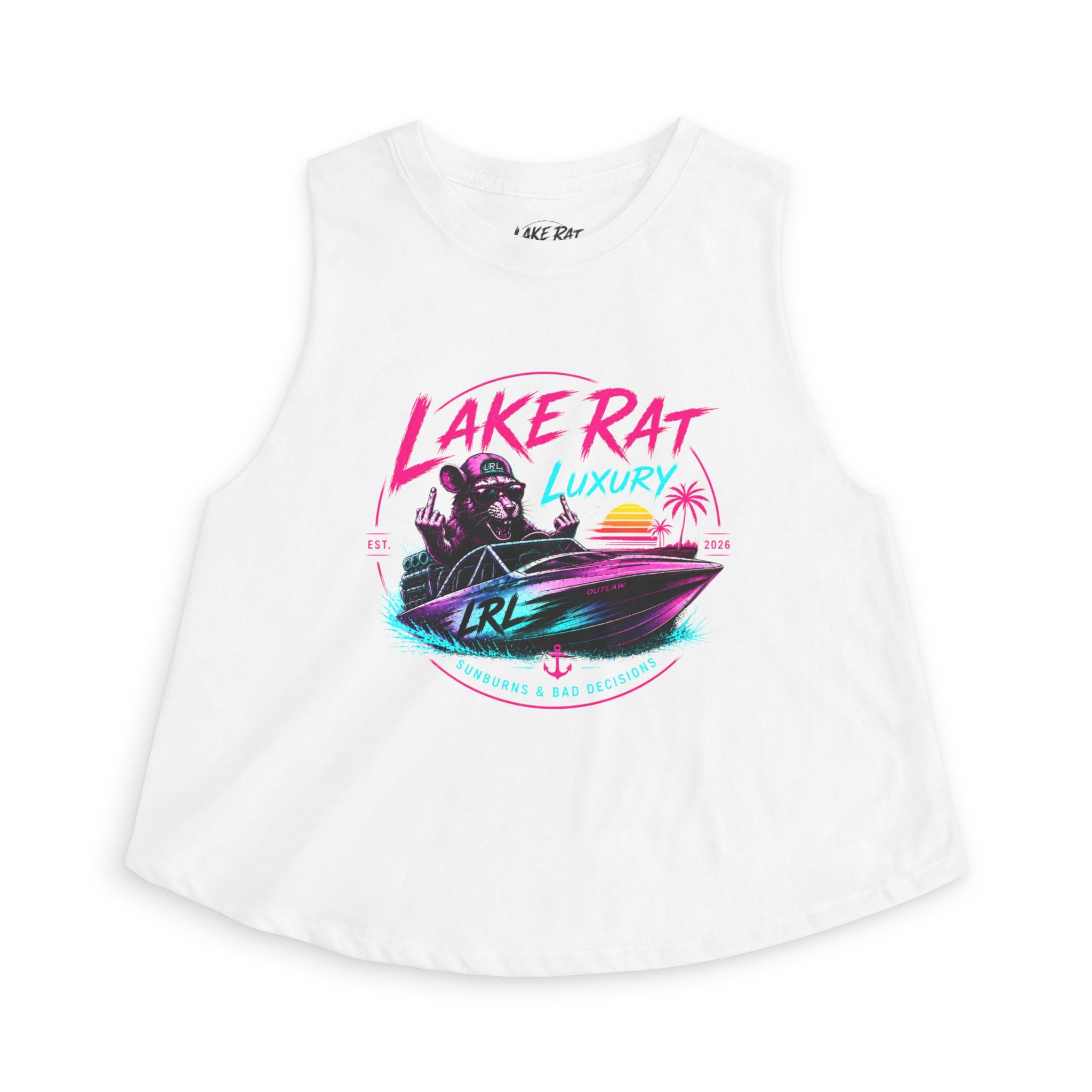 Lake Rat Luxury Boat Crop Top — Women's Retro Neon Boatlife Graphic
