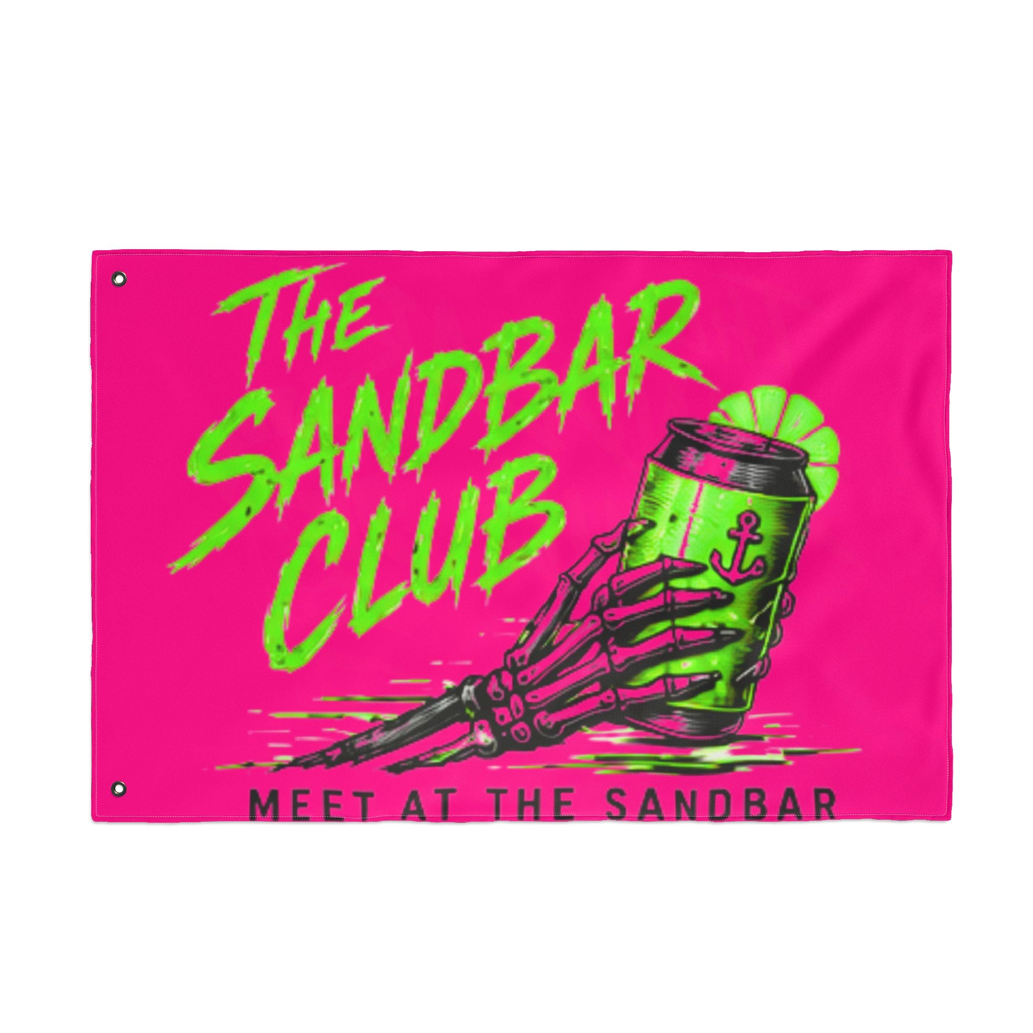 Double-Sided Flag — “Meet at the Sandbar Club” Pink & Green Beach Flag