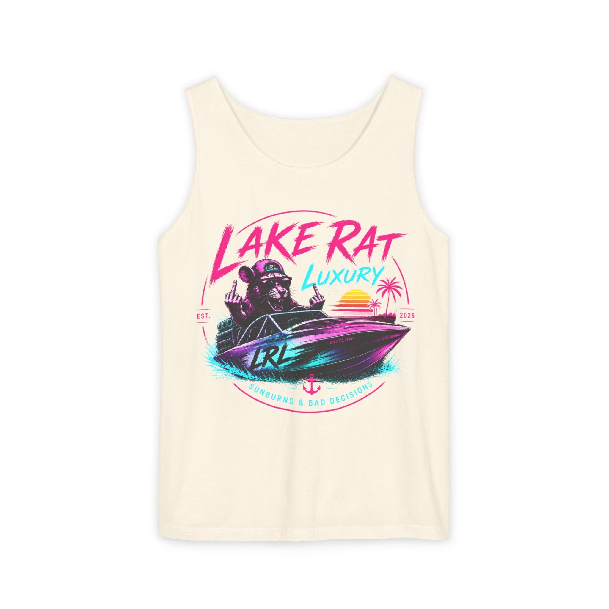 Lake Rat Luxury Boat Tank Top — Retro Neon Summer Graphic