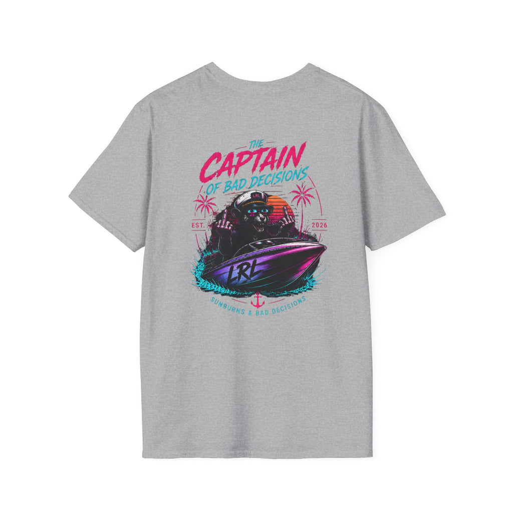 Captain of Bad Decisions Lake Rat T-Shirt — Funny Neon Boat Dad Tee