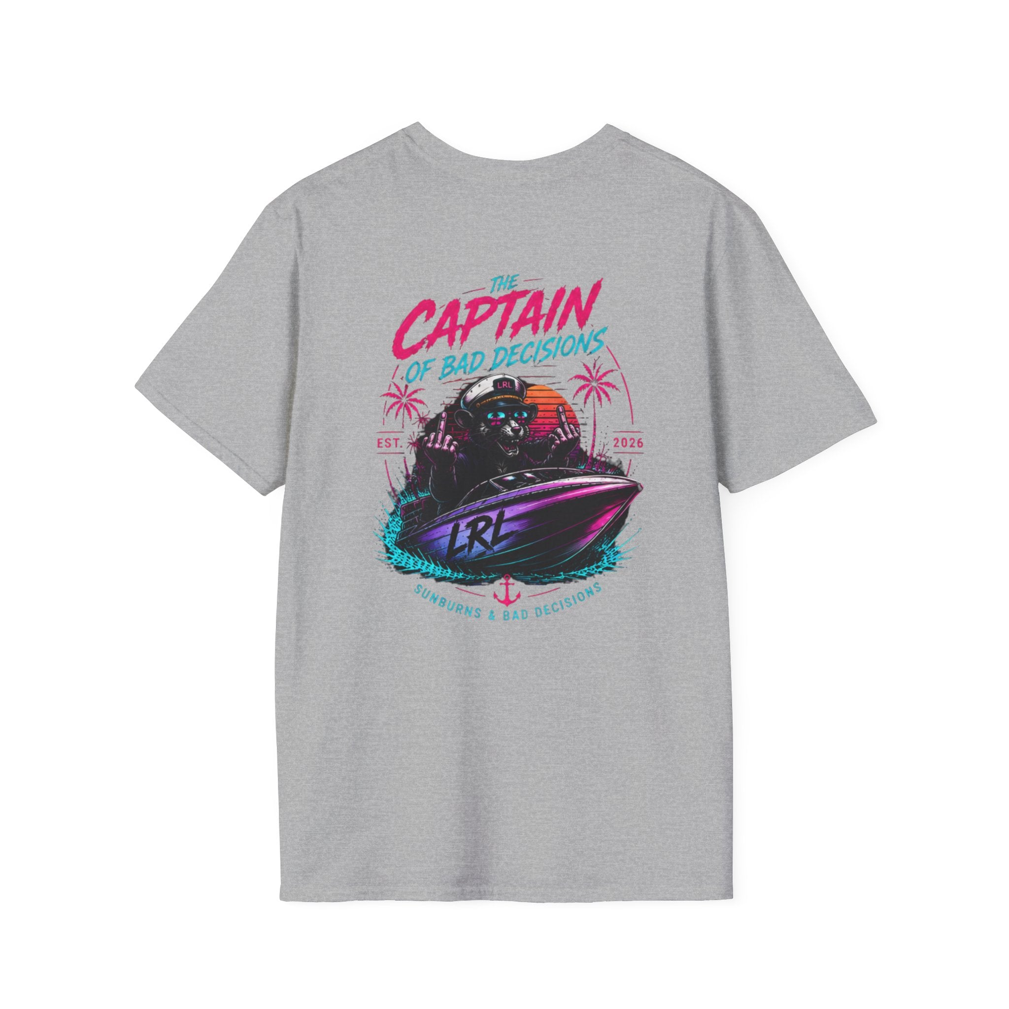 Captain of Bad Decisions Lake Rat T-Shirt — Funny Neon Boat Dad Tee