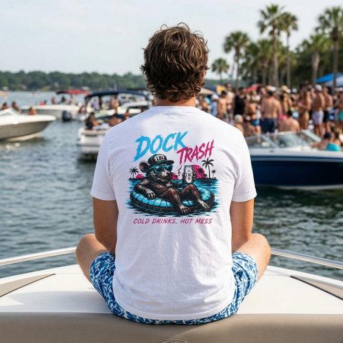 Dock Trash Lake Rat Luxury Tee — Neon Cigarette Boat & Sandbar Party Shirt