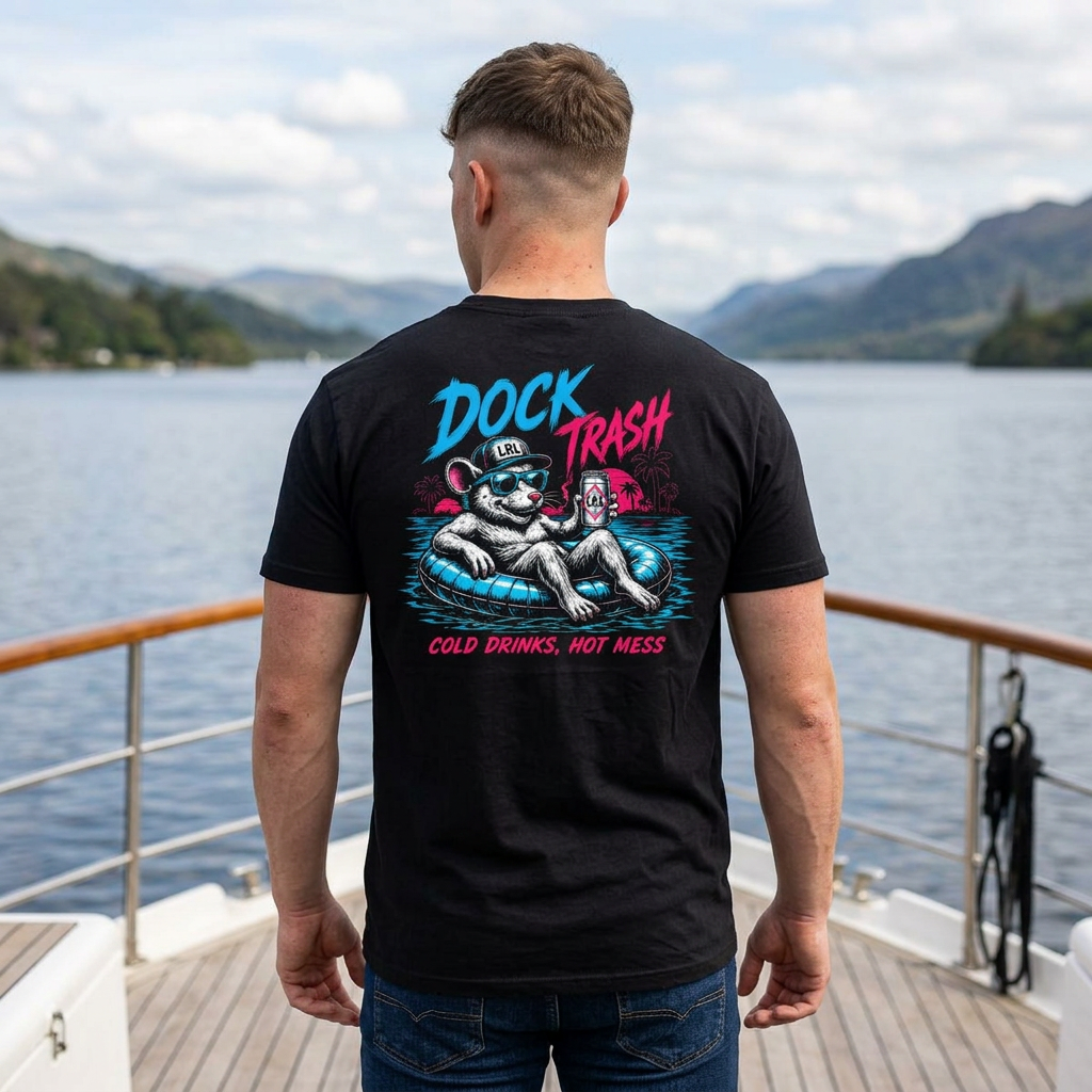 Dock Trash Lake Rat Luxury Tee — Neon Cigarette Boat & Sandbar Party Shirt