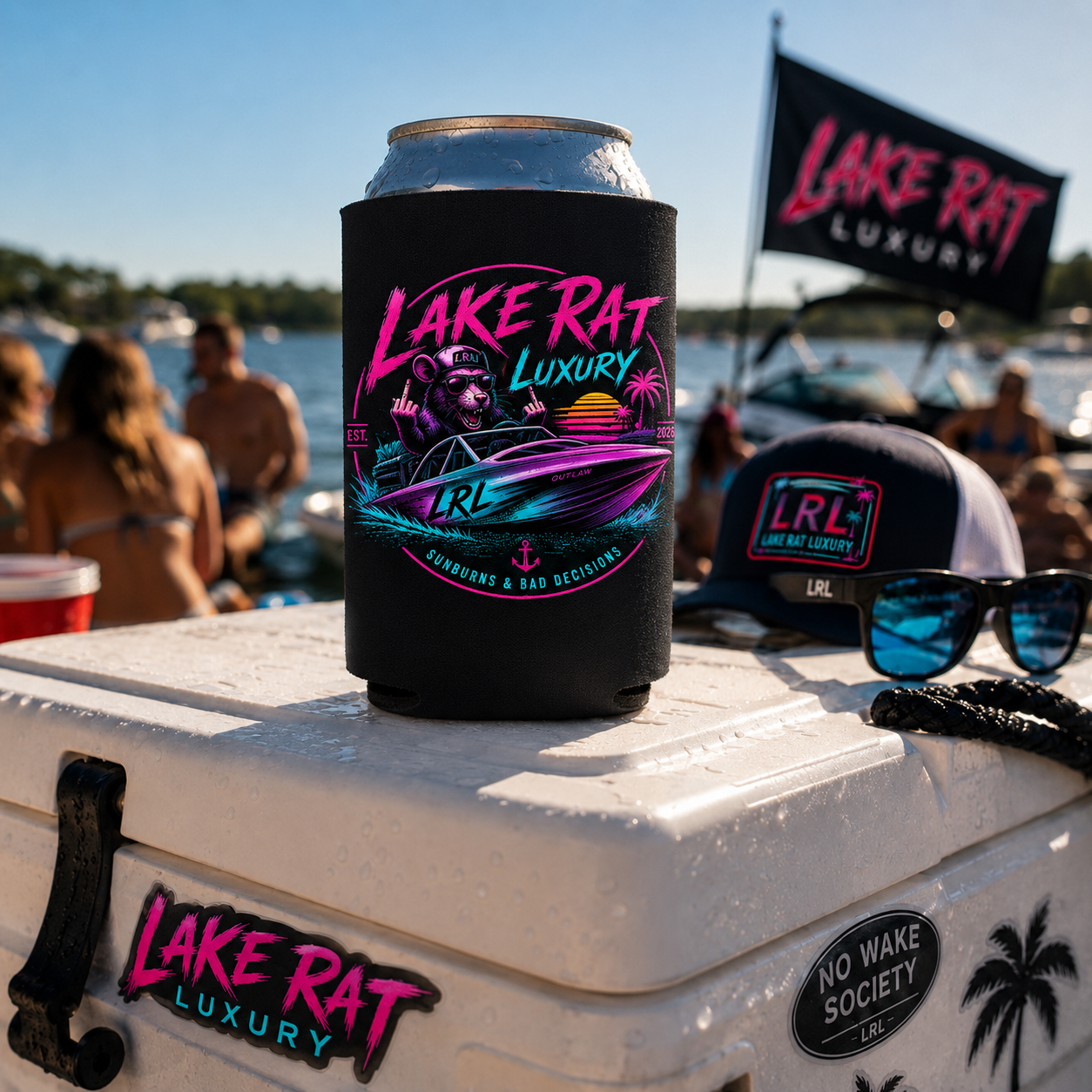 Dock Trash Lake Rat Luxury Can Cooler — Neon Boat Culture Beverage Insulator