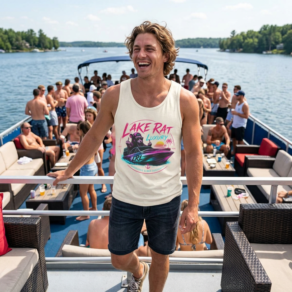 Lake Rat Luxury Boat Tank Top — Retro Neon Summer Graphic