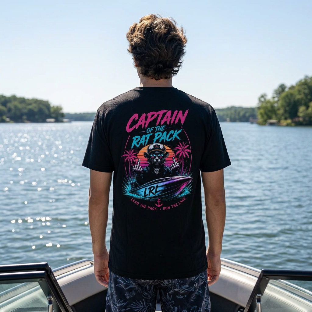 Captain of the Rat Pack Boat T-Shirt — 80s Neon Cigarette Boat Dad Shirt