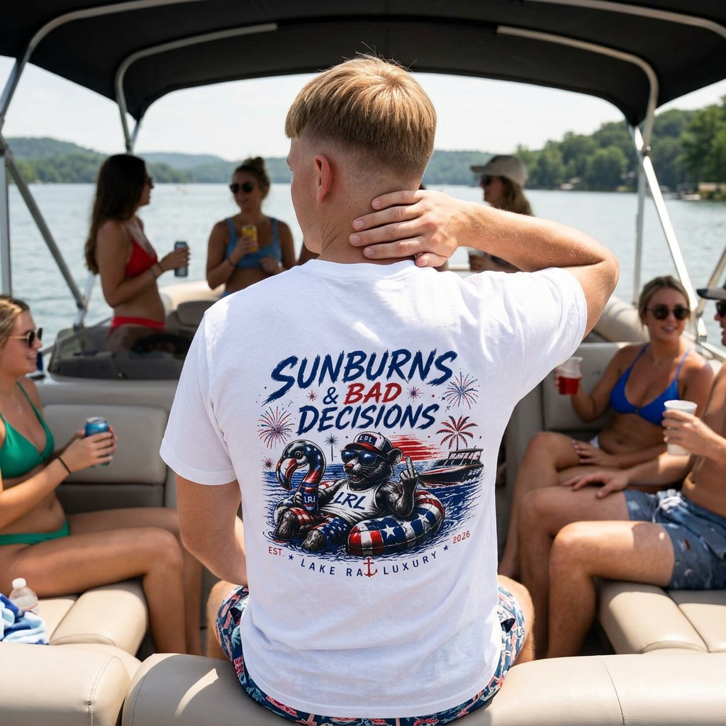 Lake Rat Luxury Patriotic Lake Party T-Shirt — "Lake Rat" Flag Tube Graphic