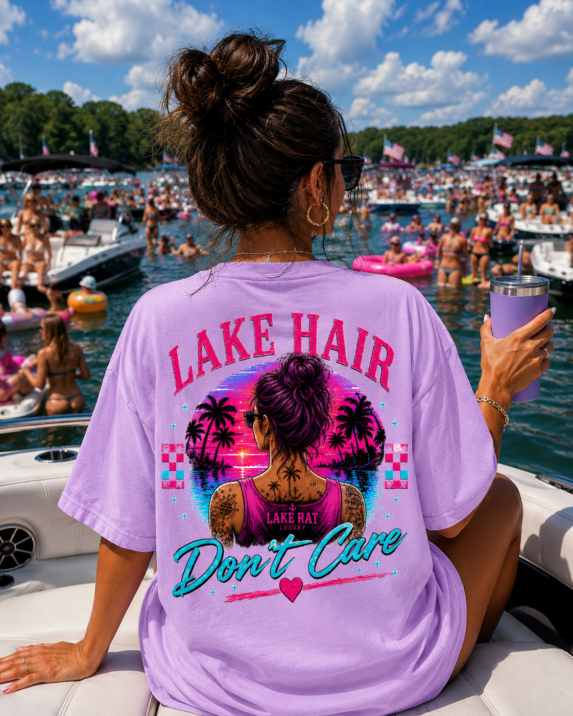 Lake Hair Don’t Care Shirt | Neon Lake Girl Summer Tee | Retro Boat Day Graphic Tee