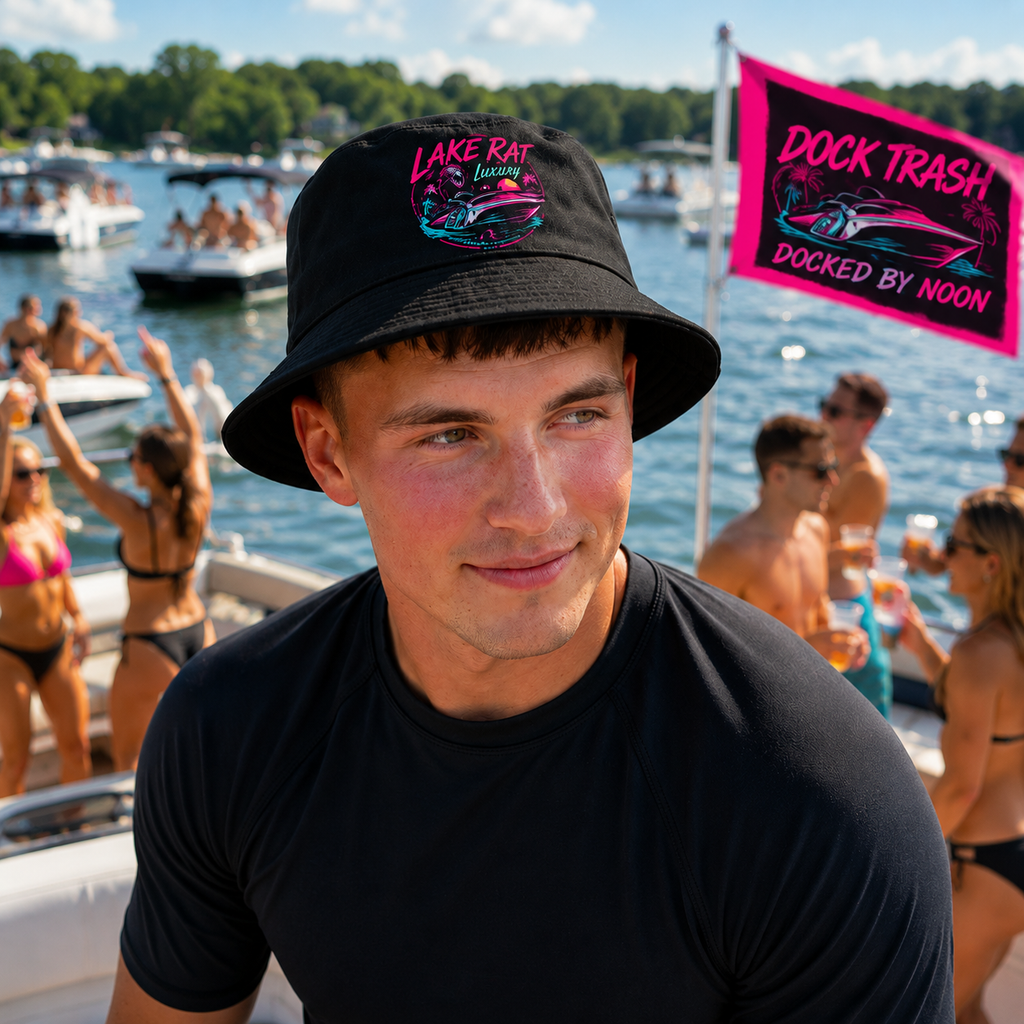 Lake Rat Luxury Bucket Hat — Retro Neon Pink & Aqua Boat Hat for Lake Days