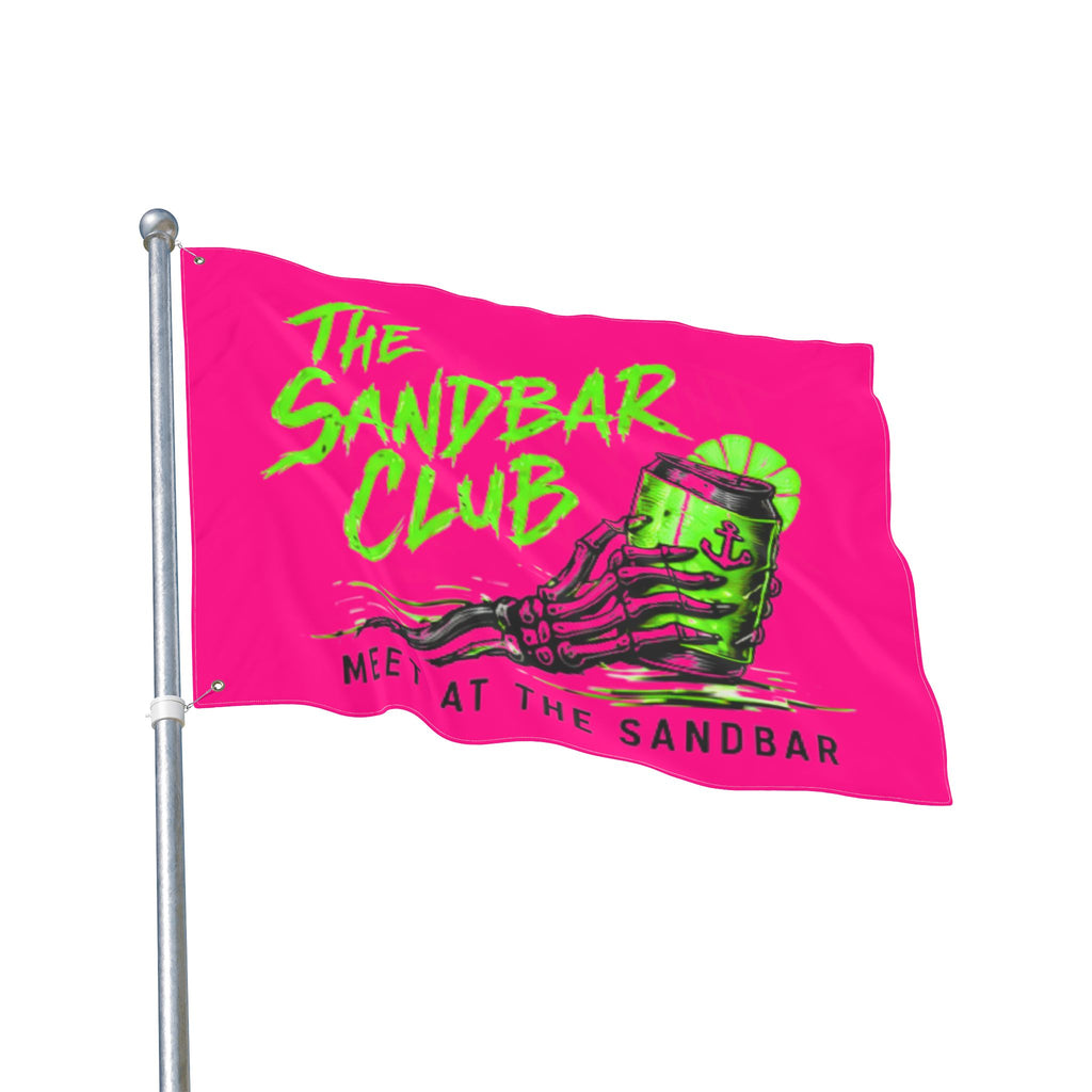Double-Sided Flag — “Meet at the Sandbar Club” Pink & Green Beach Flag