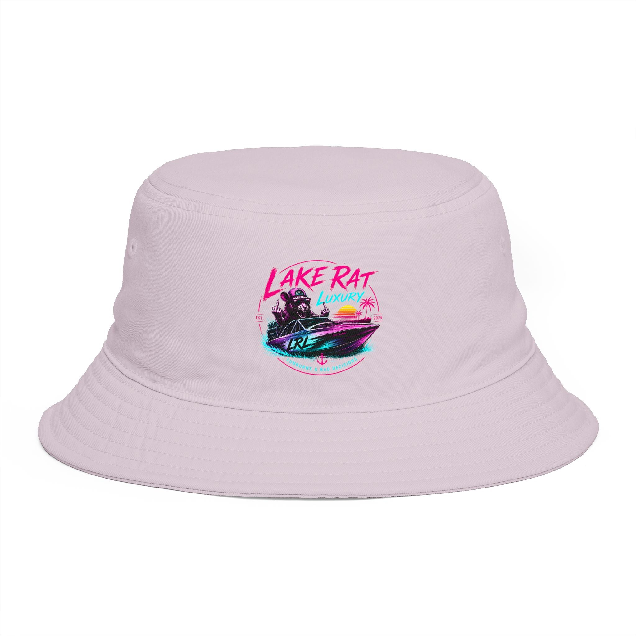 Lake Rat Luxury Bucket Hat — Retro Neon Pink & Aqua Boat Hat for Lake Days