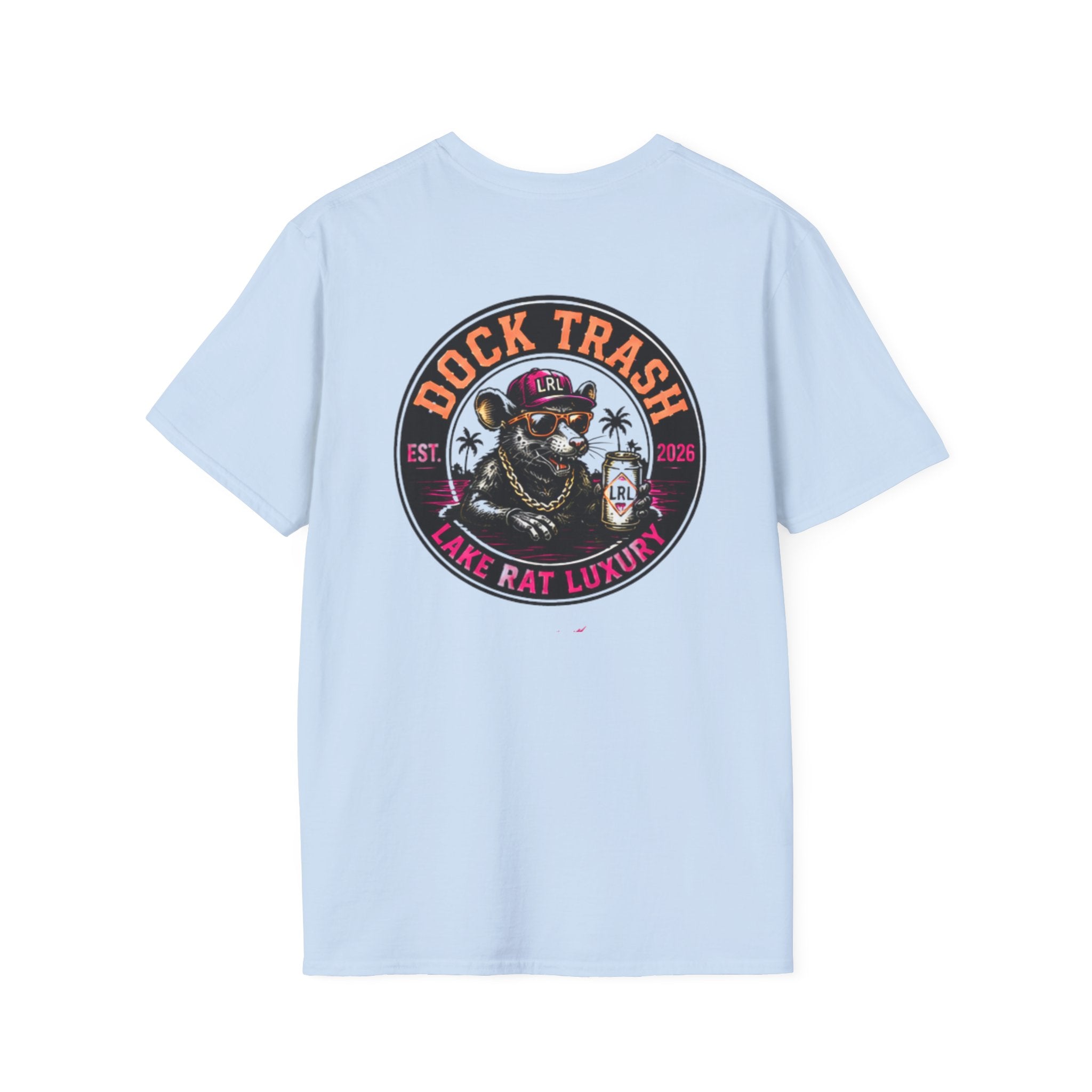 Orange n Blue Dock Trash Lake Rat Luxury Tee — Neon Cigarette Boat & Sandbar Party Shirt
