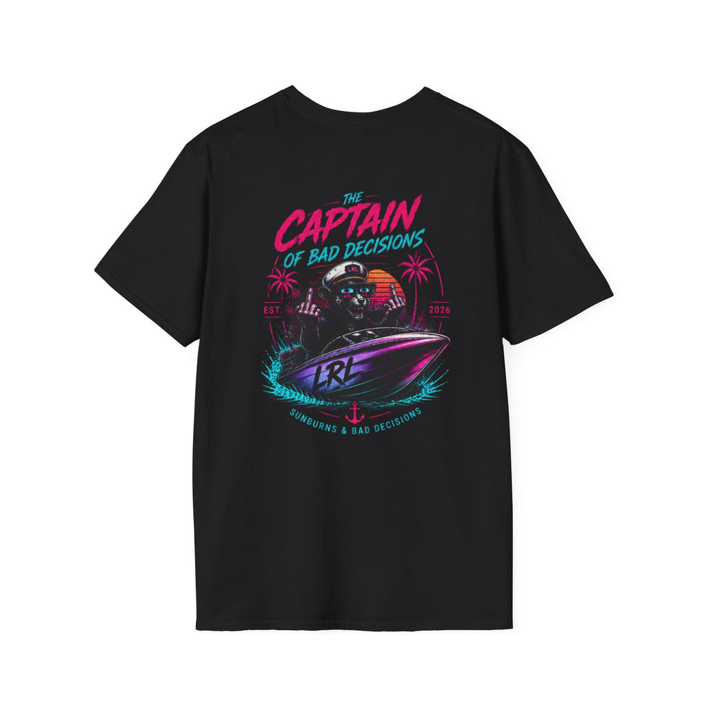 Captain of Bad Decisions Lake Rat T-Shirt — Funny Neon Boat Dad Tee