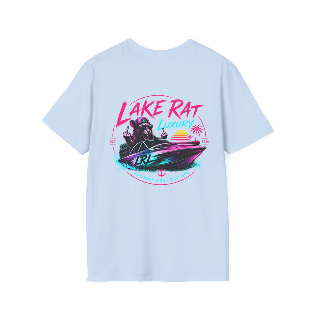 Pink n Purple Dock Trash Lake Rat Luxury Tee — Neon Cigarette Boat & Sandbar Party Shirt