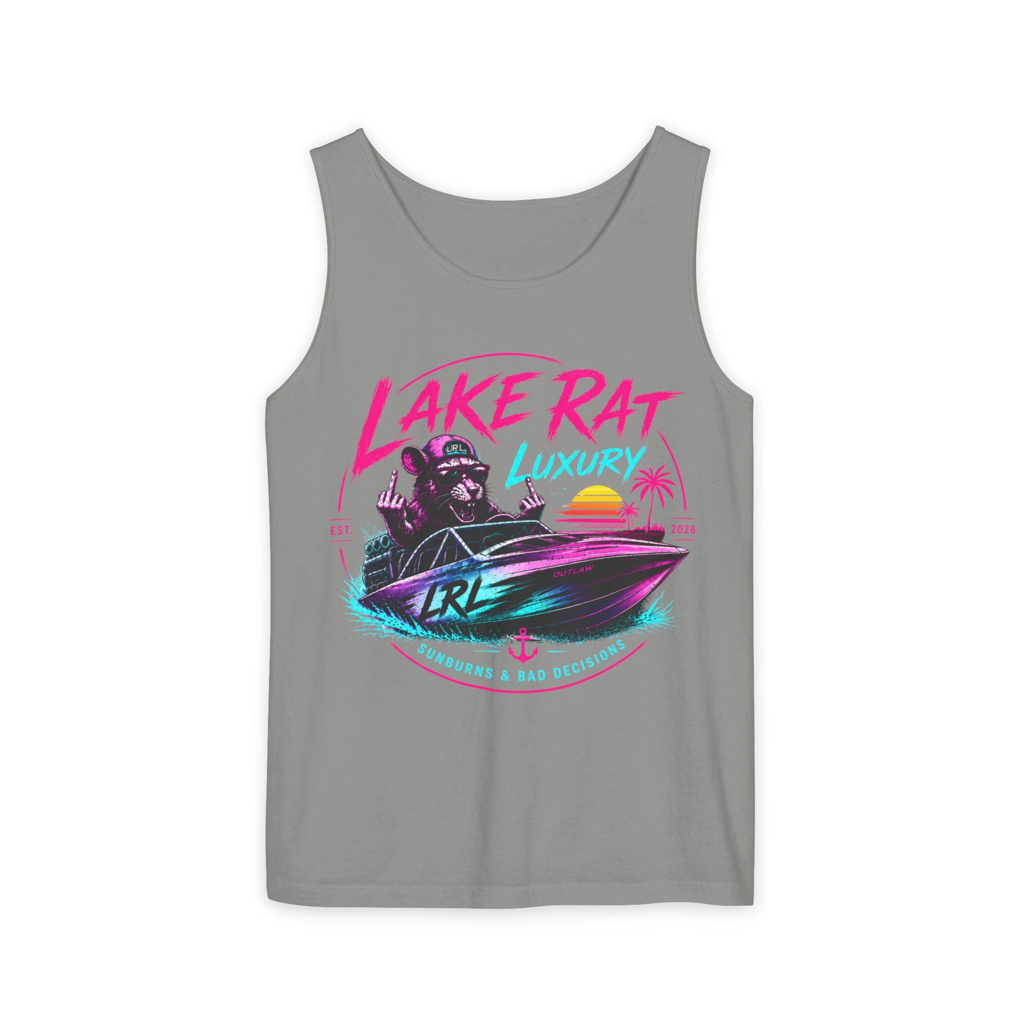 Lake Rat Luxury Boat Tank Top — Retro Neon Summer Graphic