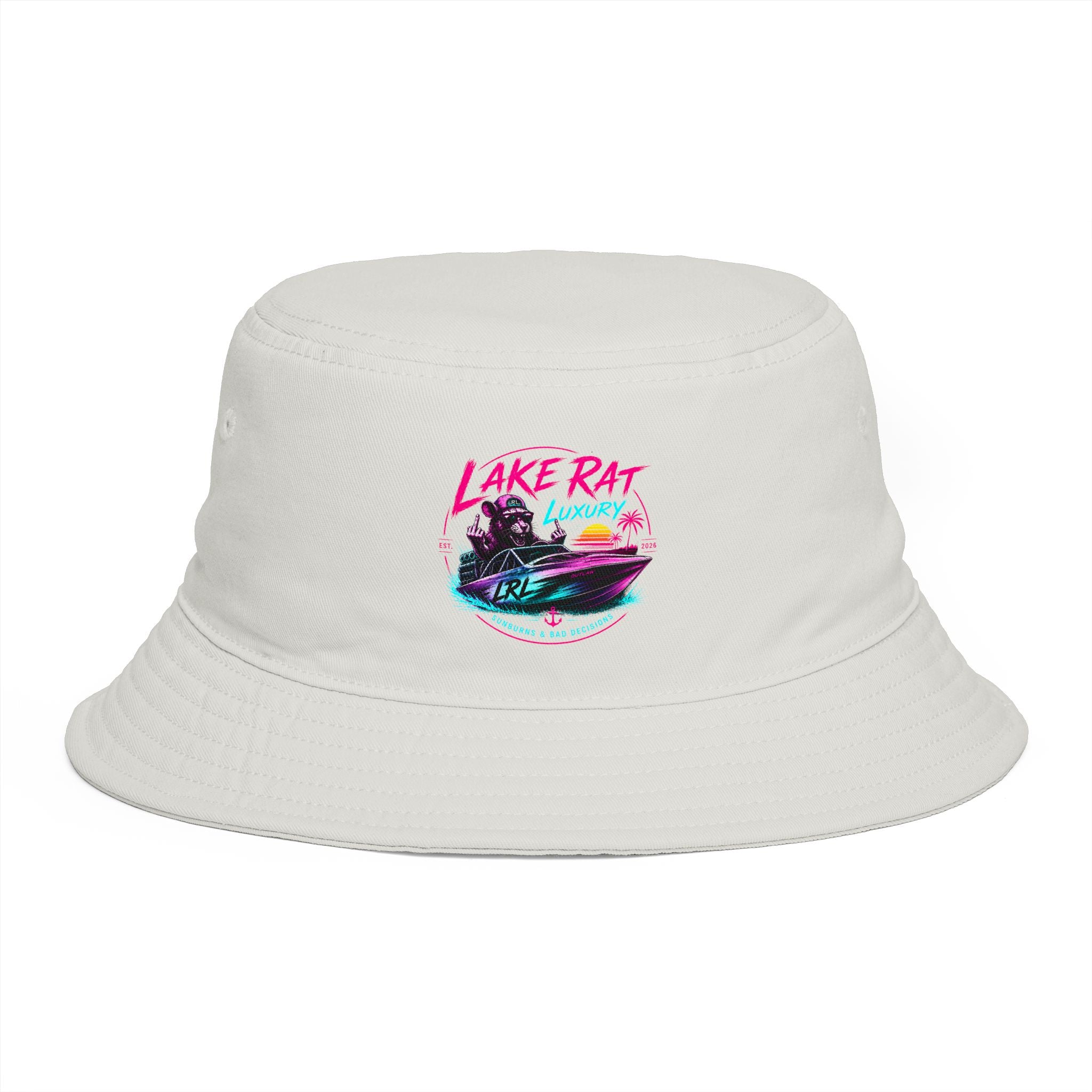 Lake Rat Luxury Bucket Hat — Retro Neon Pink & Aqua Boat Hat for Lake Days
