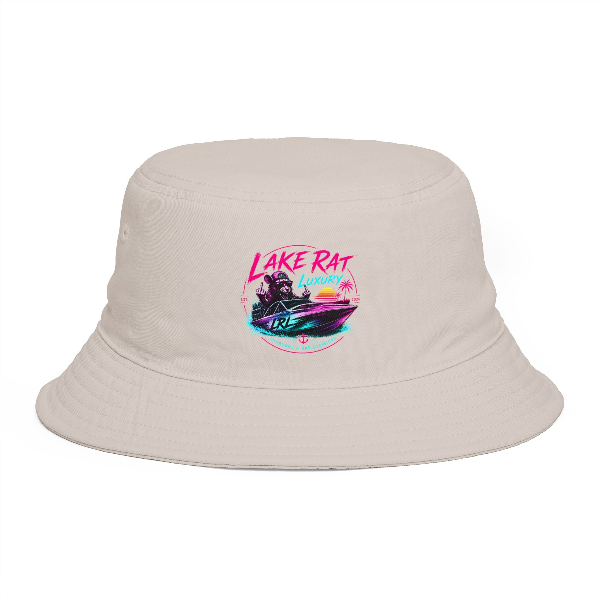 Lake Rat Luxury Bucket Hat — Retro Neon Pink & Aqua Boat Hat for Lake Days