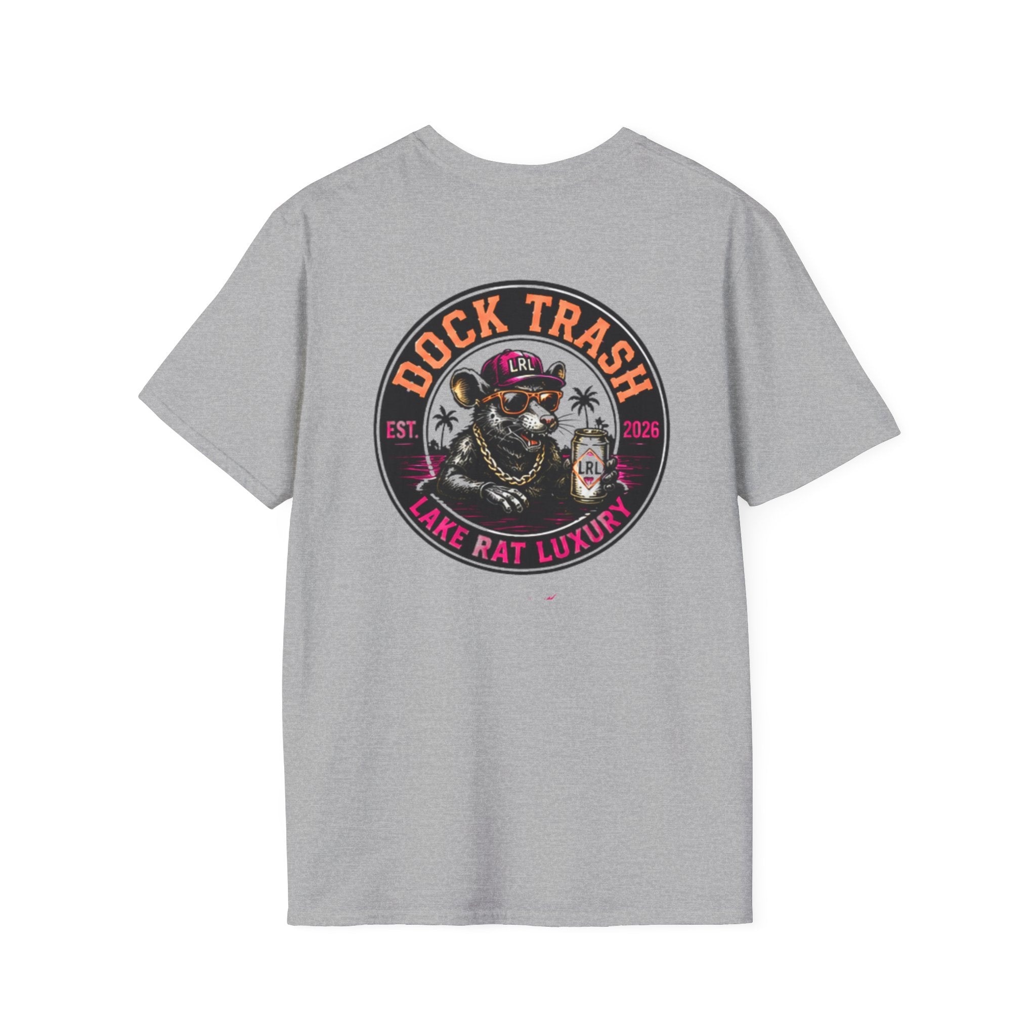 Orange n Blue Dock Trash Lake Rat Luxury Tee — Neon Cigarette Boat & Sandbar Party Shirt